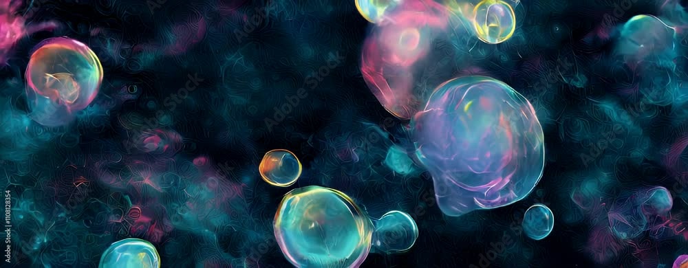 Fond d'écran dynamique de bulles colorées flottant sur fond dégradé sombre