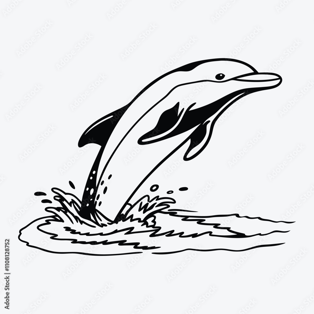 Fototapeta premium Amazon River Dolphin line art White background illustration Generative Ai