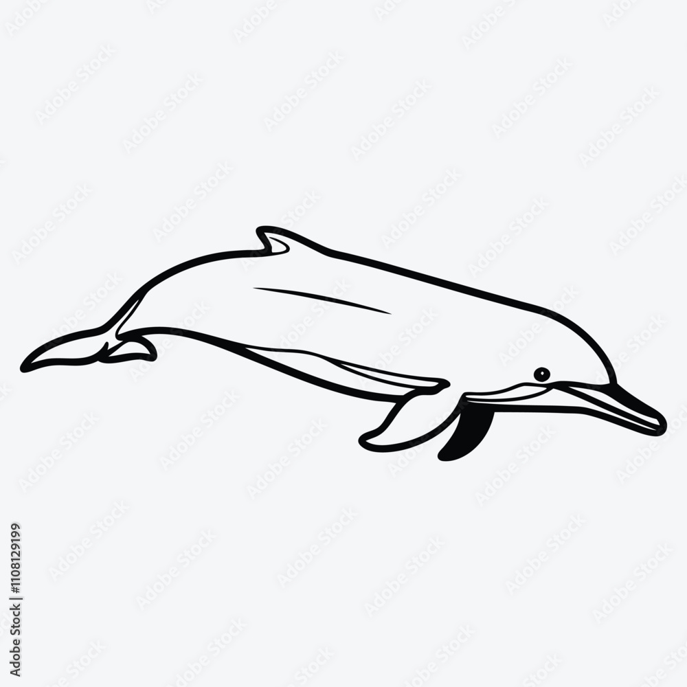 Naklejka premium Amazon River Dolphin line art White background illustration Generative Ai