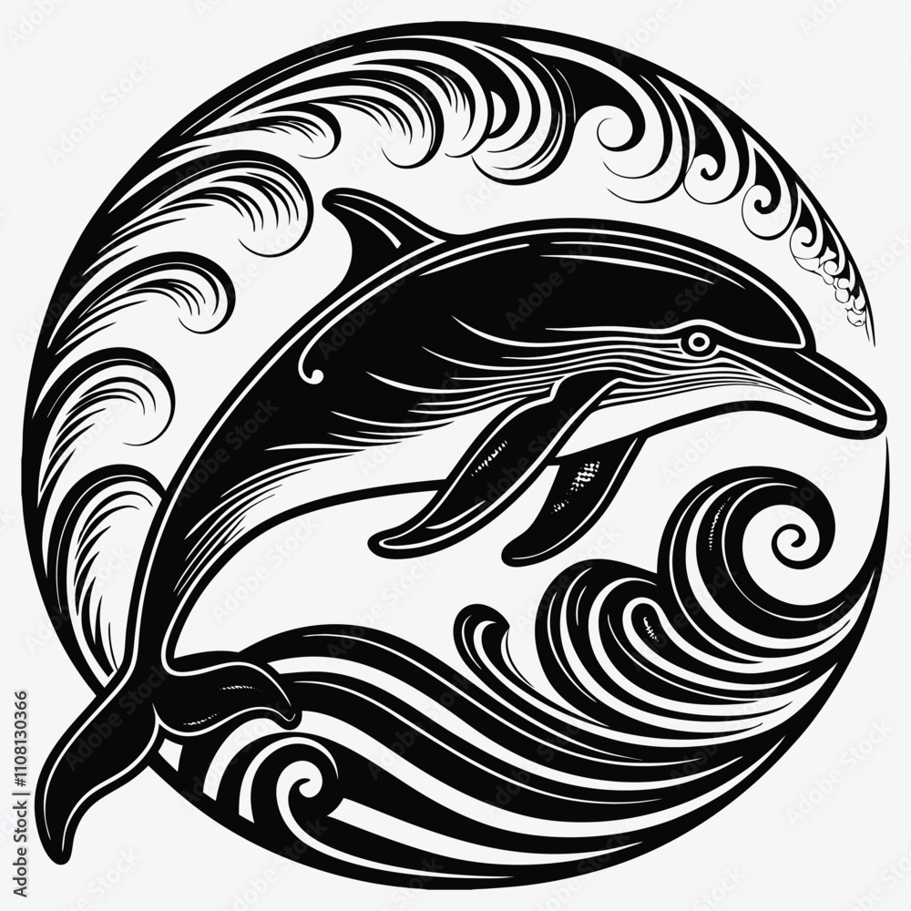 Obraz premium Amazon River Dolphin line art White background illustration Generative Ai