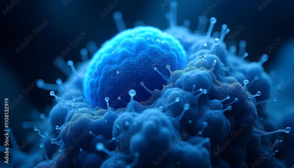 Obraz premium Microscopic view of colored cells, bacteria or viruses, complex structures and patterns