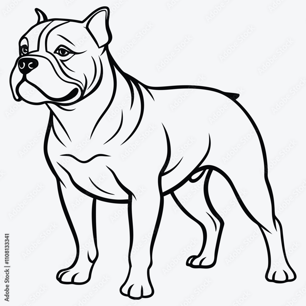 Fototapeta premium American Bulldog line art White background illustration Generative Ai