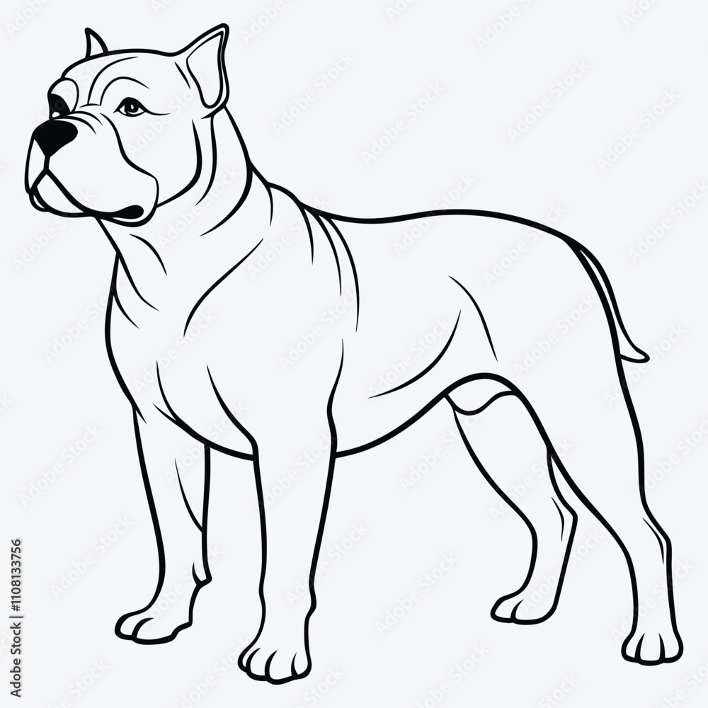 Fototapeta premium American Bulldog line art White background illustration Generative Ai