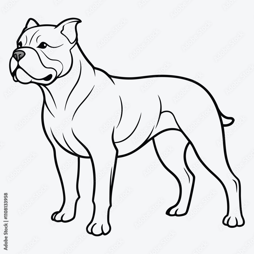 Obraz premium American Bulldog line art White background illustration Generative Ai