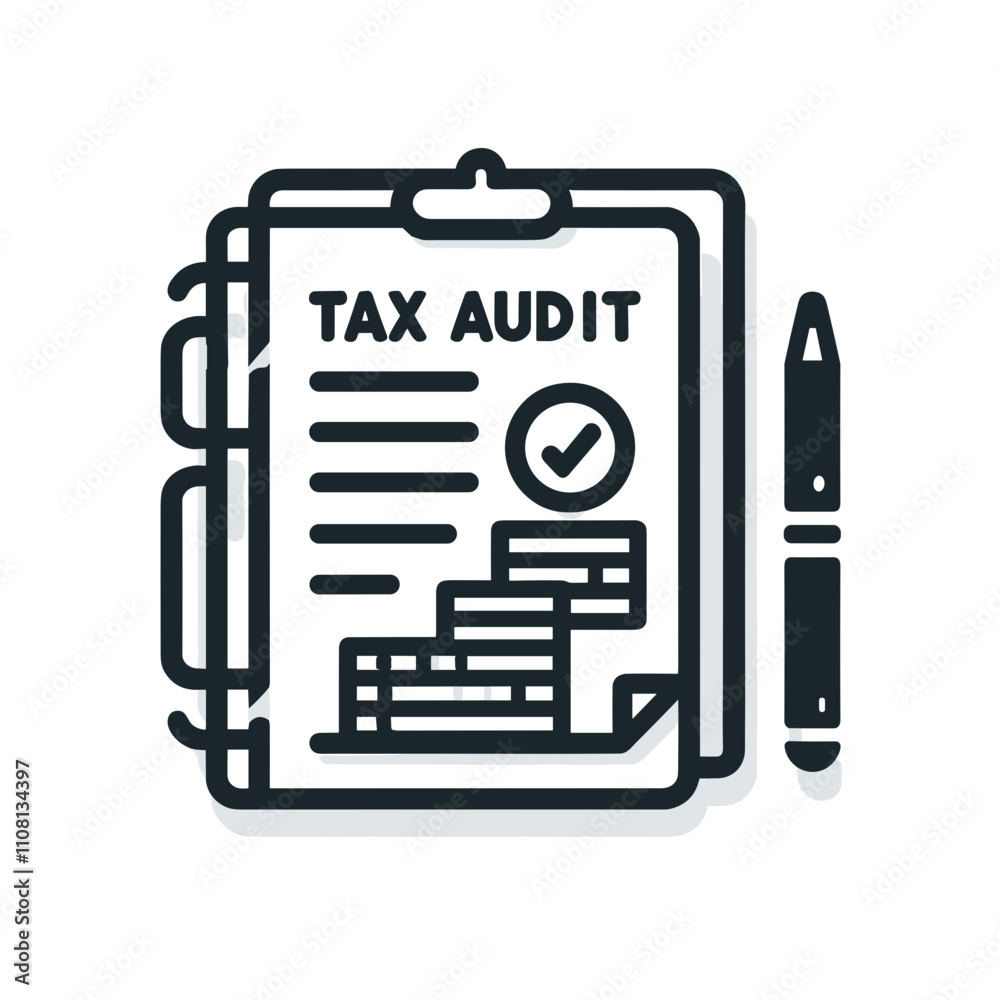 Tax icon depicting a tax audit document with checklist and pen Tax icon depicting a tax audit document with checklist and pen