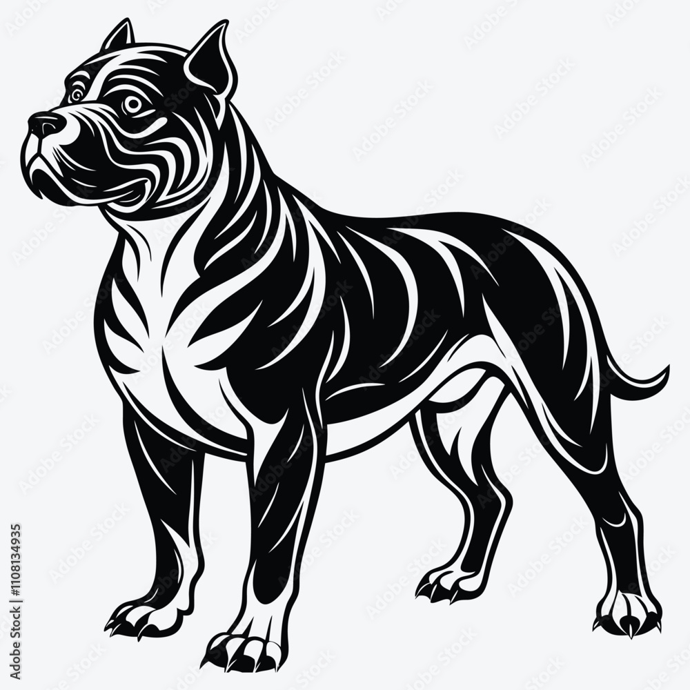 Obraz premium American Bulldog Silhouette White background illustration Generative Ai