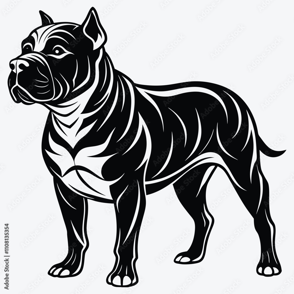 Fototapeta premium American Bulldog Silhouette White background illustration Generative Ai