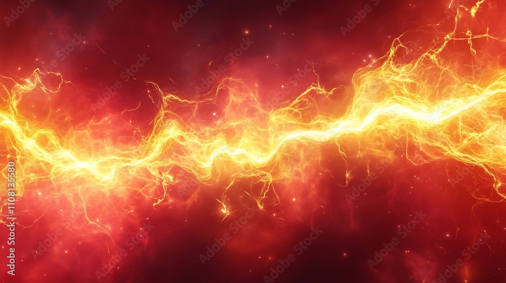 Obraz premium Fiery Cosmic Energy Surges with Plasma Lightning and Electric Explosions in Space
