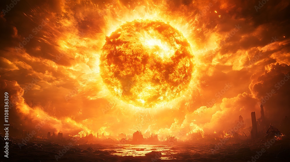 Obraz premium Fiery Cosmic Energy Surges with Plasma Lightning and Electric Explosions in Space