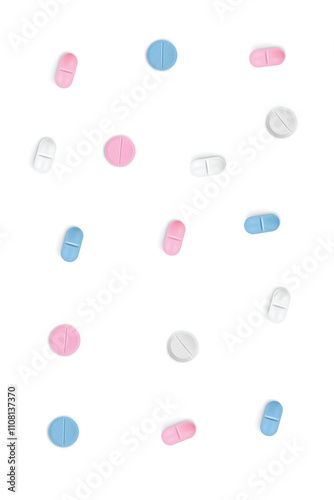 A set of medicine pills in different colors 3d illustraion