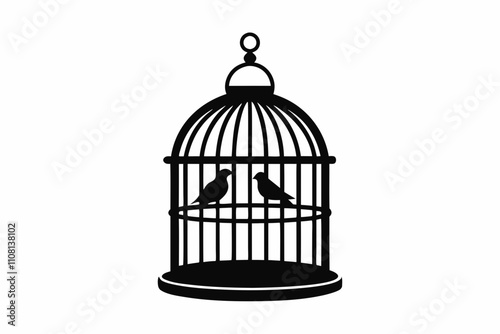 bird cage line art silhouette vector illustration