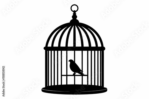 bird cage line art silhouette vector illustration