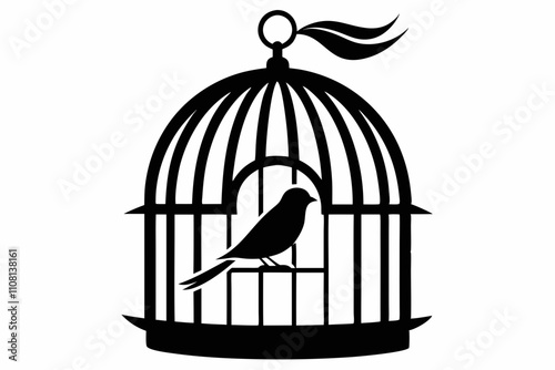 bird cage line art silhouette vector illustration