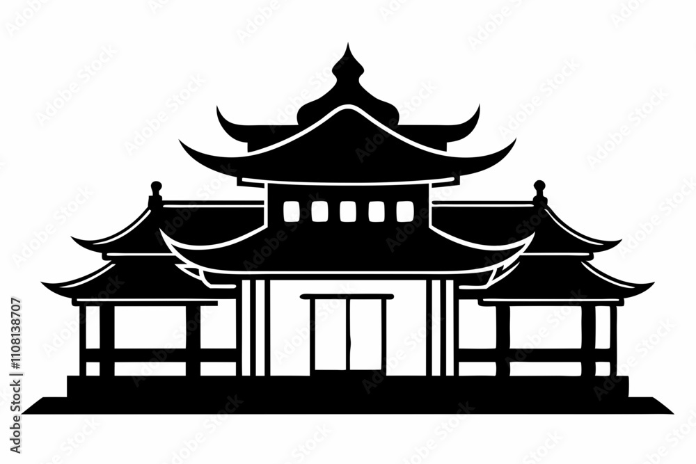 Chinese house line art silhouette vector illustration Chinese house line art silhouette vector illustration