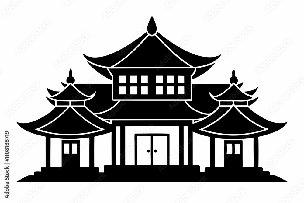 Fototapeta premium Chinese house line art silhouette vector illustration