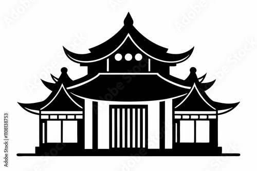 Chinese house line art silhouette vector illustration