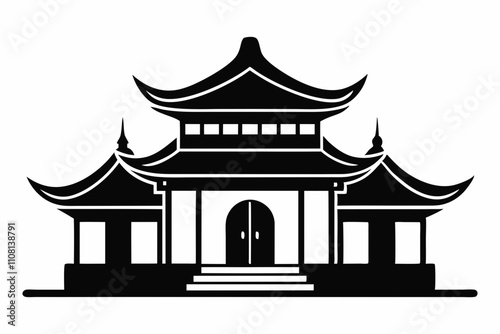 Chinese house line art silhouette vector illustration