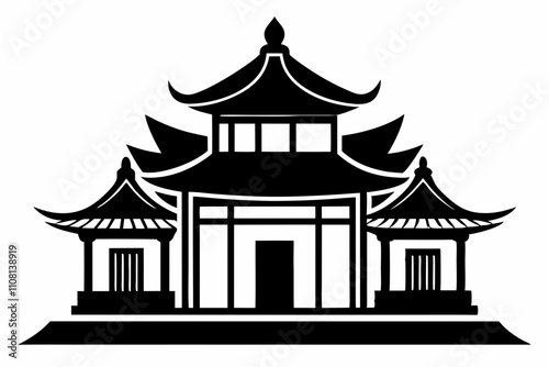 Chinese house line art silhouette vector illustration