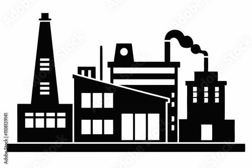 factory line art silhouette vector illustration