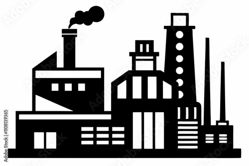 factory line art silhouette vector illustration