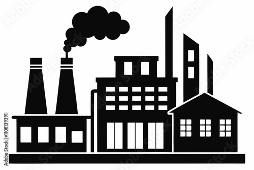 factory line art silhouette vector illustration