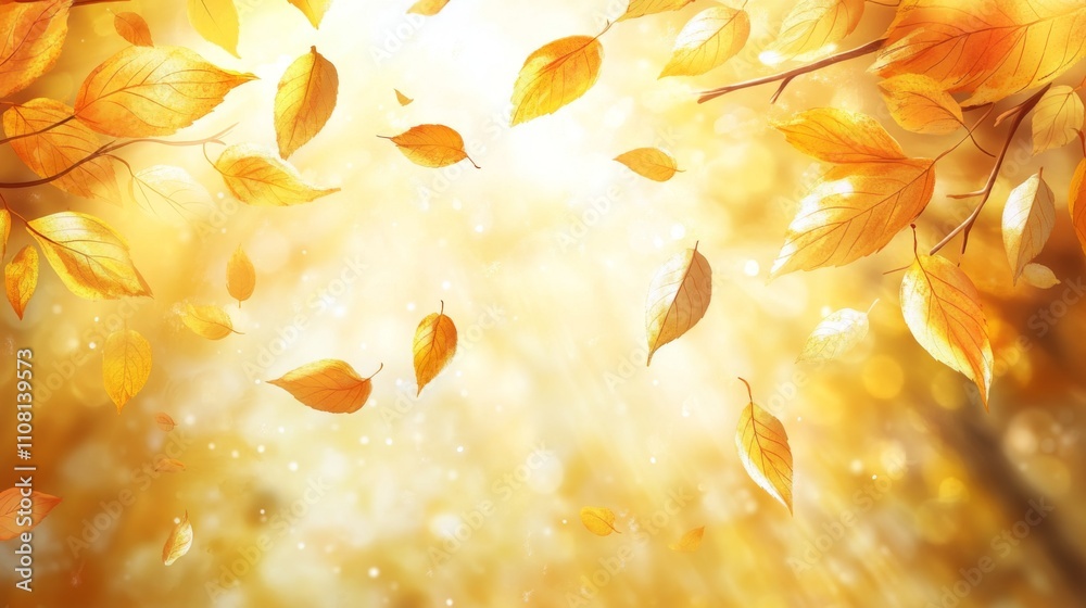 Obraz premium Falling Golden Leaves on a Sunny Autumn Day