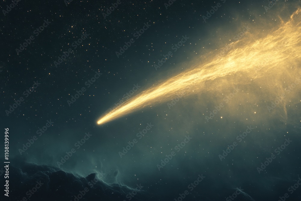 Fototapeta premium Golden Comet Trails Across Starry Night Sky