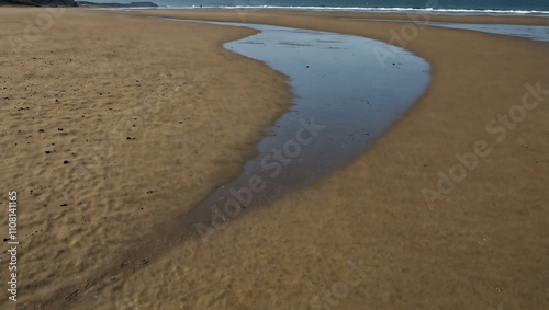 Quiet Welsh beach off-season with undisturbed sand.