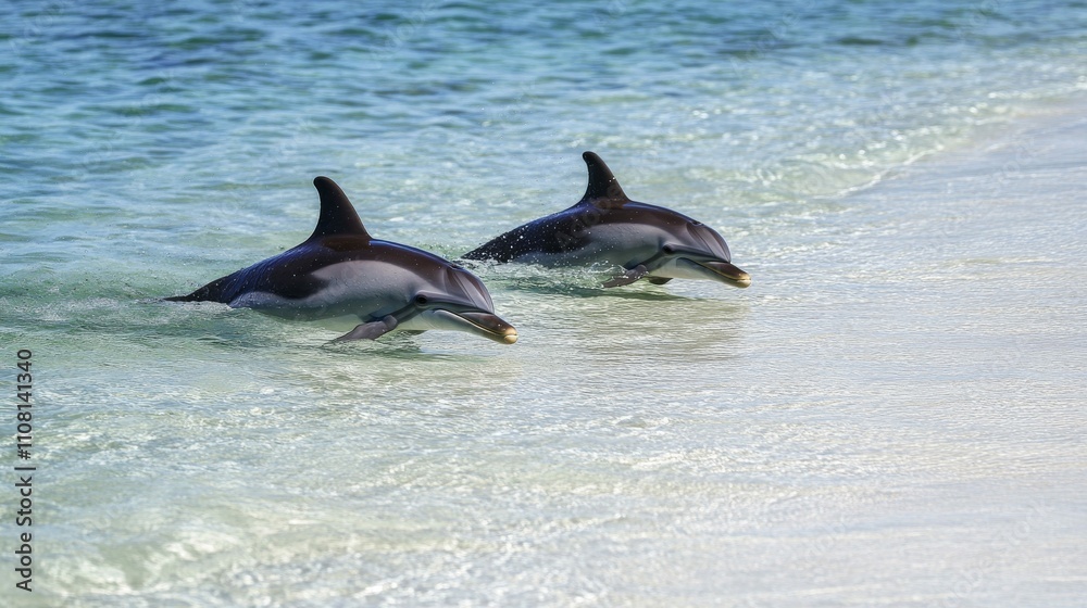 Fototapeta premium Bottlenose Dolphins Swimming Through Crystal Clear Ocean Water