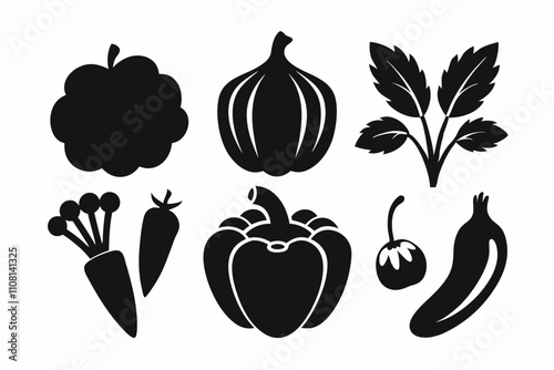 vegetable food set line art silhouette vector illustration