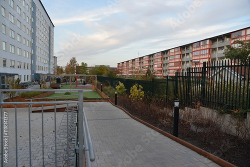 Courtyard view of urban residential area photo