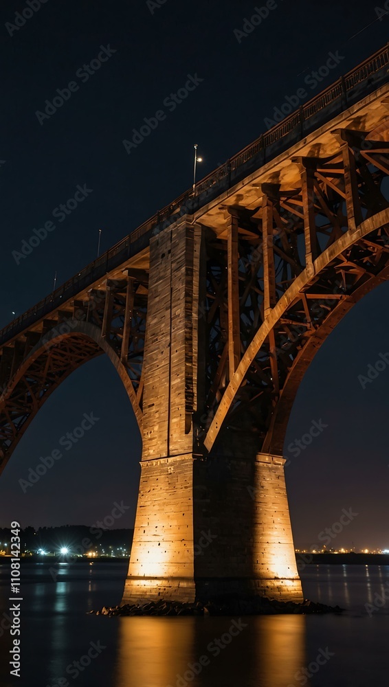 Fototapeta premium Railway bridge illuminated at night.