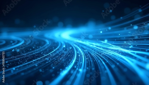 Dynamic rotating blue and white lines on a dark blue background, a futuristic abstract landscape