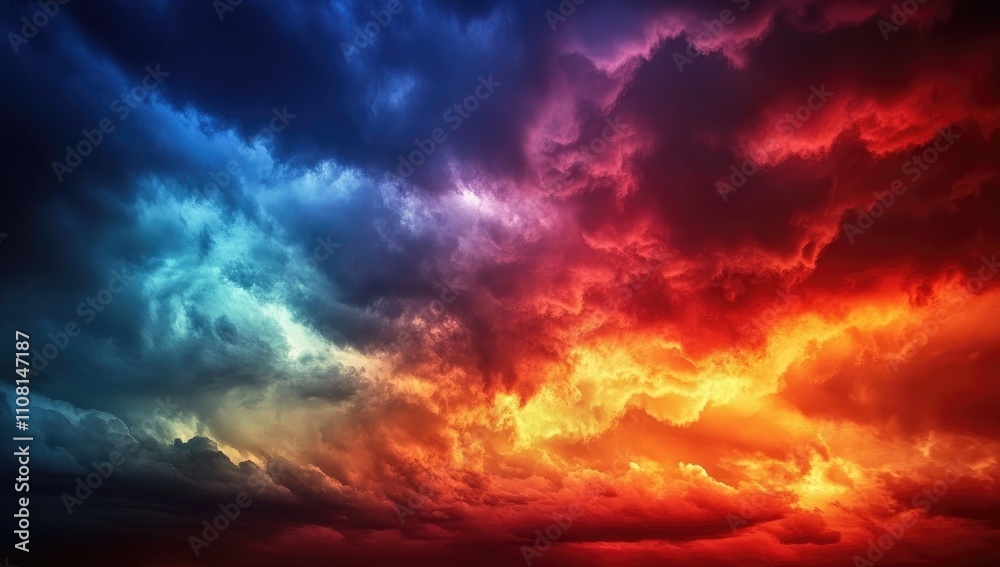 A dramatic sky filled with vibrant colors transitioning from blue to red, suggesting a storm. A dramatic sky filled with vibrant colors transitioning from blue to red, suggesting a storm.