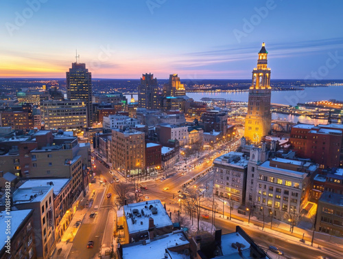 Buffalo, New York, USA Downtown Skyline at Golden Hour 
