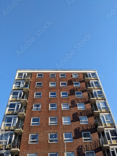 Top Floors of a Highrise Council Block of Flats with Blue Sky photo