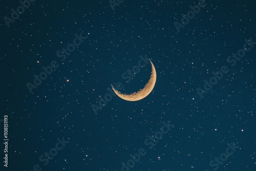 Crescent Moon Gleams Among Numerous Sparkling Stars