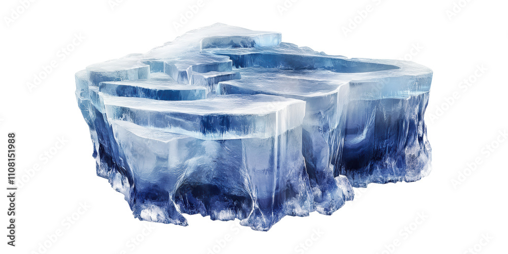 Fototapeta premium Blue Ice Block With Smooth Surface Isolated on Transparent Background