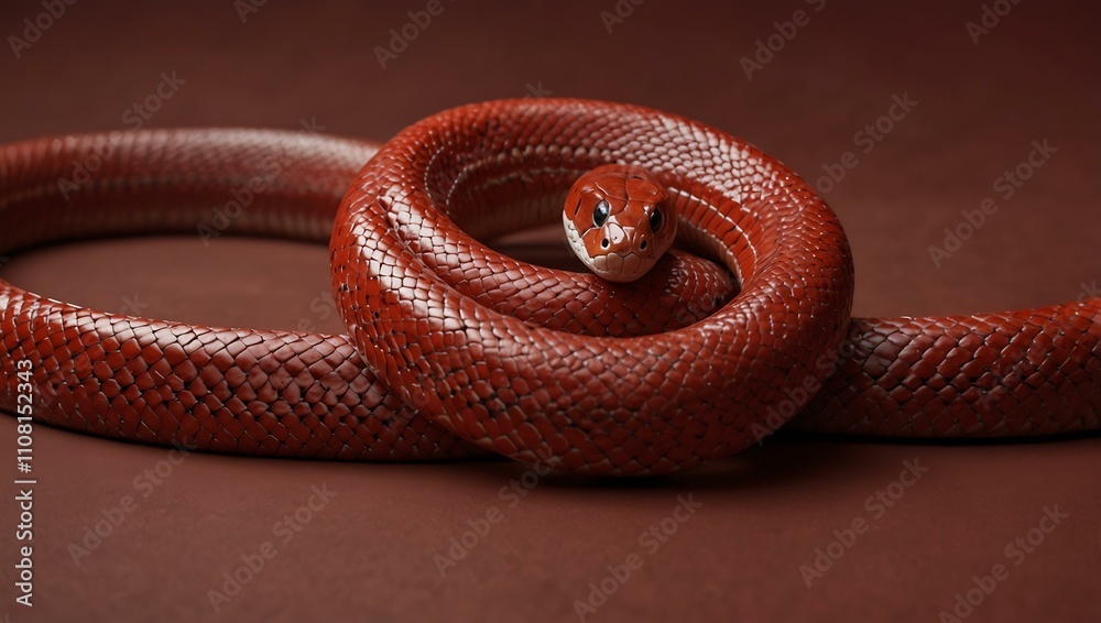Fototapeta premium Red snake coiling on a solid red background.