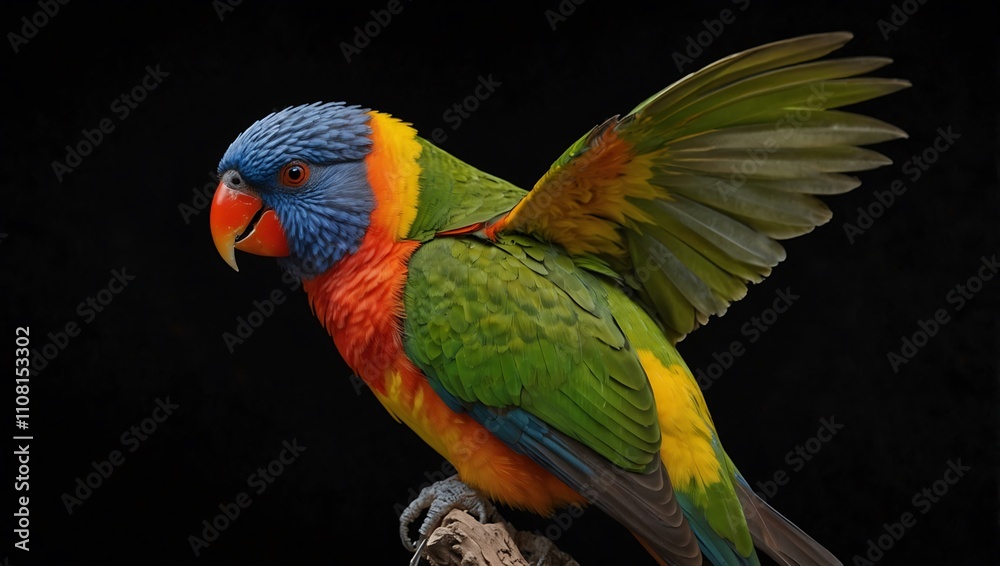 Obraz premium Red-collared lorikeet on a black background.
