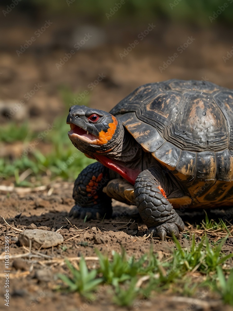 Red-footed tortoise with its mouth wide open. Red-footed tortoise with its mouth wide open.