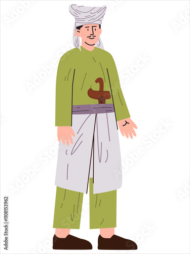 Sultan Nuku Muhammad Amiruddin Indonesia Tidore hero patriotic Indonesian man warrior fighter brave leader Maluku island colorful character design icon set