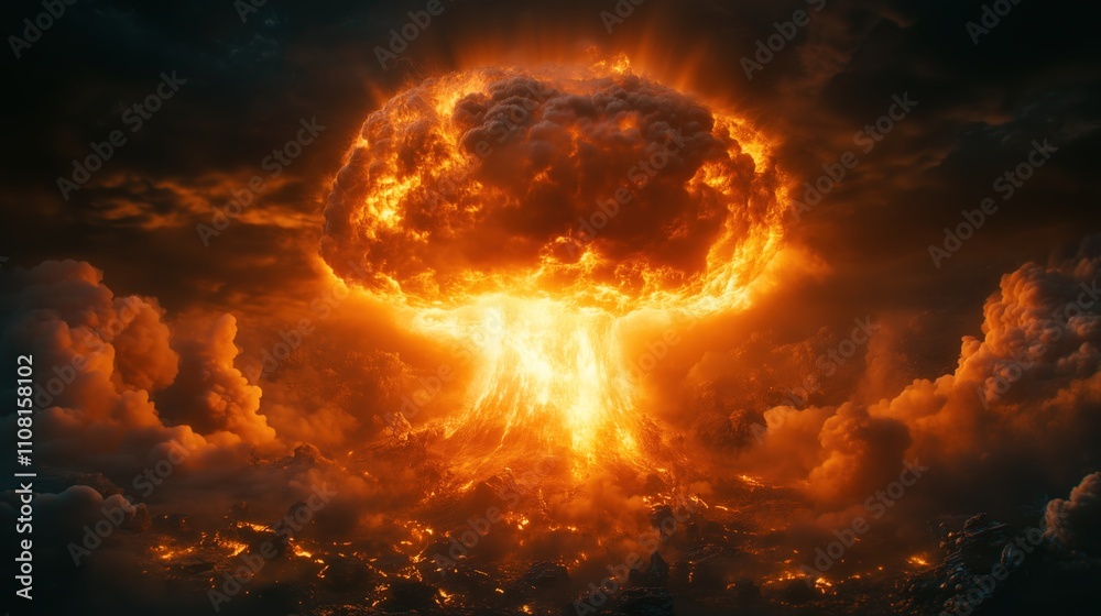 Fototapeta premium Massive fiery nuclear explosion
