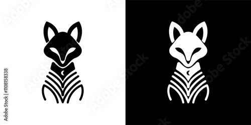 Fox icon. Black and white fox logo design. Fox silhouette. Wild animal fox. Fox brand logo. Elegant fox emblem. Vector illustration.