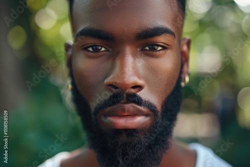 Confident young black man with stylish beard in urban setting photo