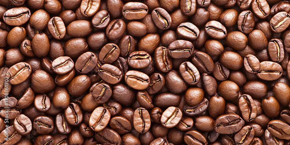 Naklejka premium Aromatic Coffee Beans and Freshly Brewed Espresso in a Minimalist Setting for Café Branding and Coffee Shop Advertising
