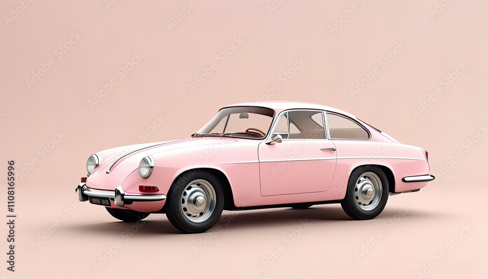 Obraz premium Pink retro sports car on a pink background. Illustration by Generative AI.