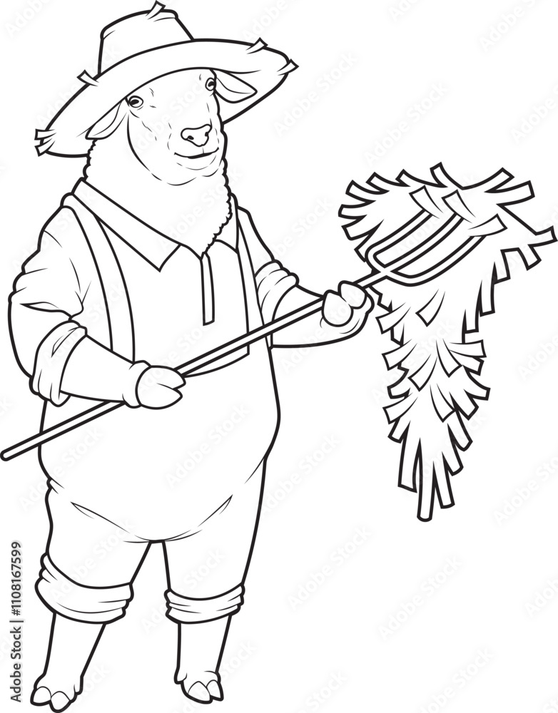 Fototapeta premium Sheep Farmer Straw Animal Vector Graphic Art Illustration