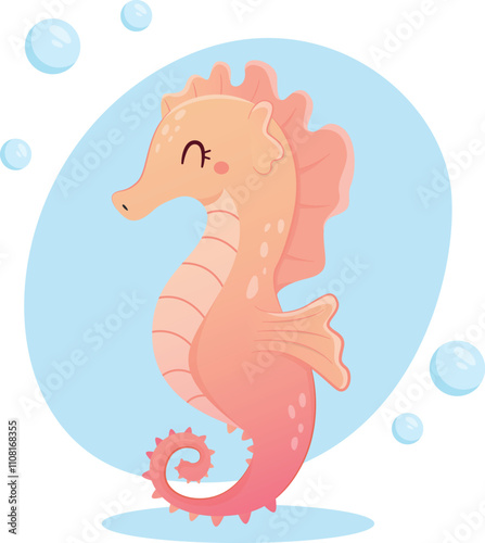 Cute vector character illustration of a seahorse