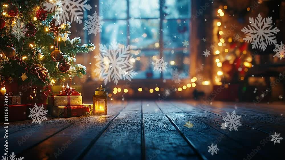 Endless Loop Christmas Backdrop with Snowflakes and Festive Lights Endless Loop Christmas Backdrop with Snowflakes and Festive Lights